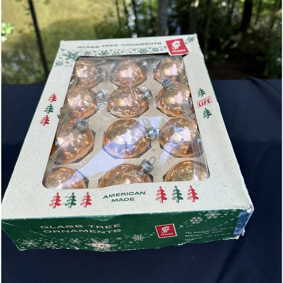 George Franke Gold colored mercury glass Christmas ornaments /Original box￼ -Ch3 - Picture 1 of 10